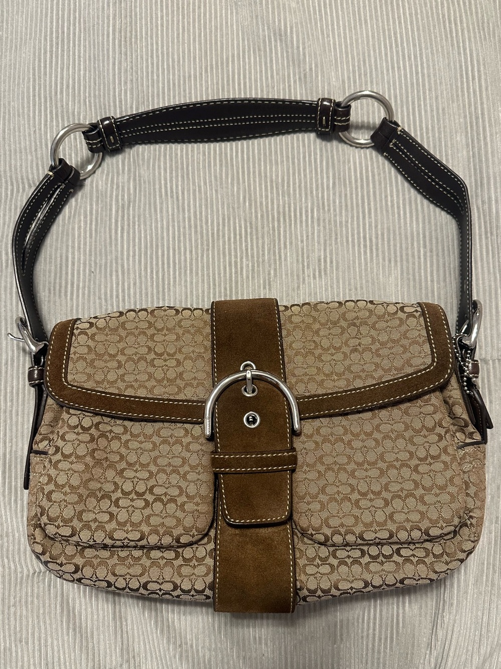 Vintage Coach Soho Signature Jacquard Buckle Flap Shoulder Bag 1463 Brown Y2K